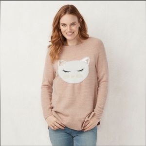 Lauren Conrad kitten sweater in pink. Size medium. Like new.